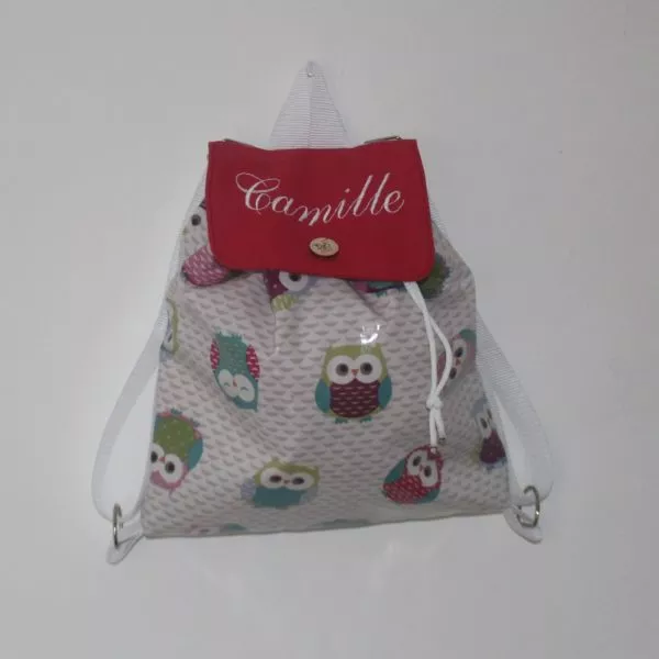 Sac à dos enduit "Coucou Hibou ! coucou Hibou !"
