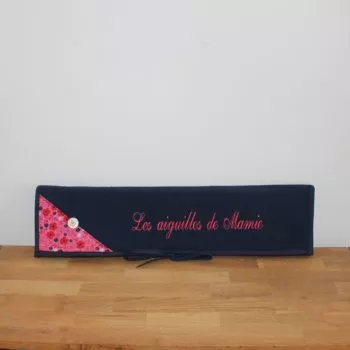 Trousse à aiguilles à tricoter bleu marine et Glaïeul