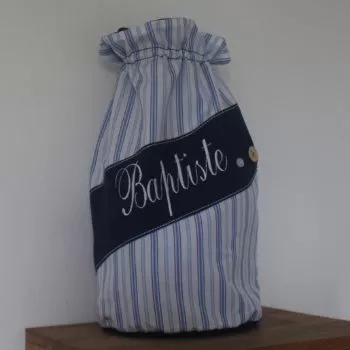 Sac à trésors rayé bleu ciel